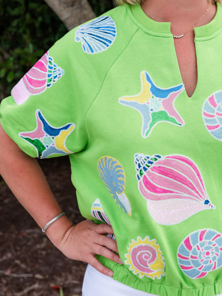 Green Colorblock Shells Bubble Top by Queen of Sparkles