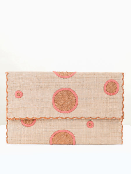 Polka Dot Straw Envelope Clutch Purse