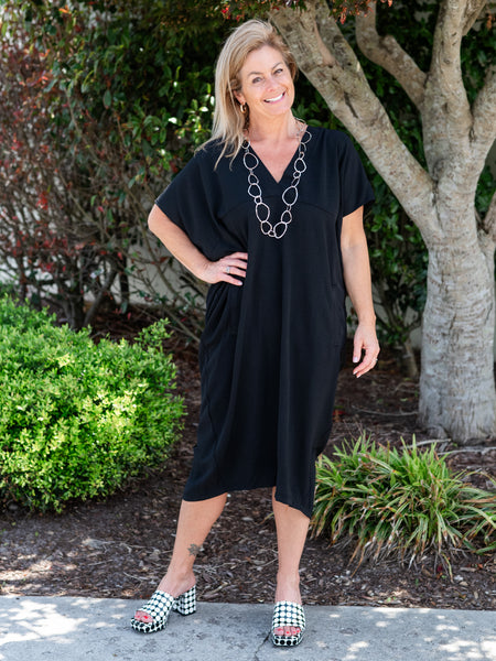 Empire Waist Caftan Pocket Dress Black by Clara Sun Woo