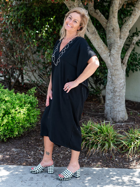 Empire Waist Caftan Pocket Dress Black by Clara Sun Woo