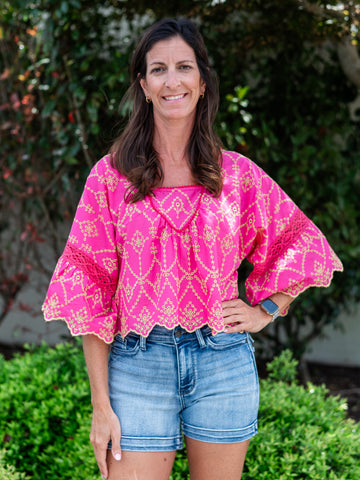 Vanna Eyelet Fuchsia Blouse by Moda Posa