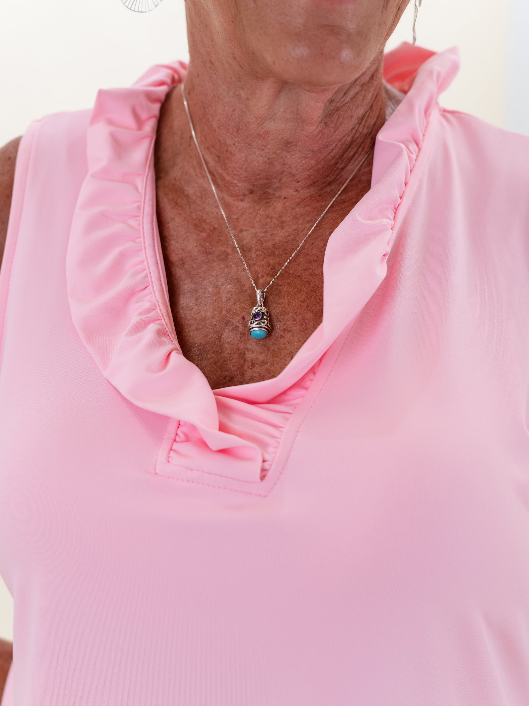 Sleeveless Ruffle V-Neck Top Light Pink by Lulu B – Tassels