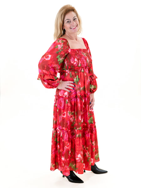 Floral Smocked Maxi Red/Pink by Peach Love Ca