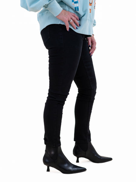 4 Way Stretch Pull On Skinny Ankle Jean Black by Tru Luxe