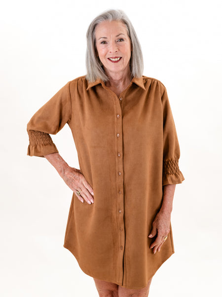 3/4 Sleeve Suede Dress Cognac by Boho Chic