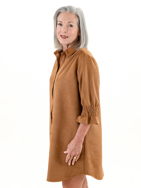 3/4 Sleeve Suede Dress Cognac by Boho Chic