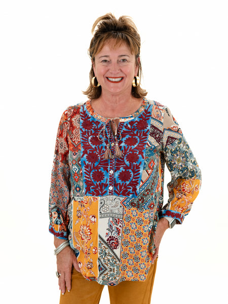 Embroidered Detail Tassel Tie Tunic by John Mark