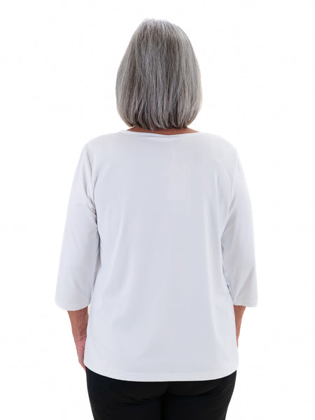 3/4 Sleeve Solid VNeck Top White by Lulu B