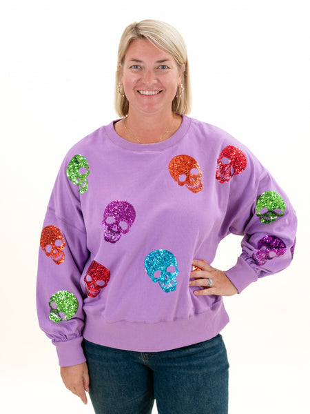 Multi Color Skulls Sweatshirt by Peach Love California