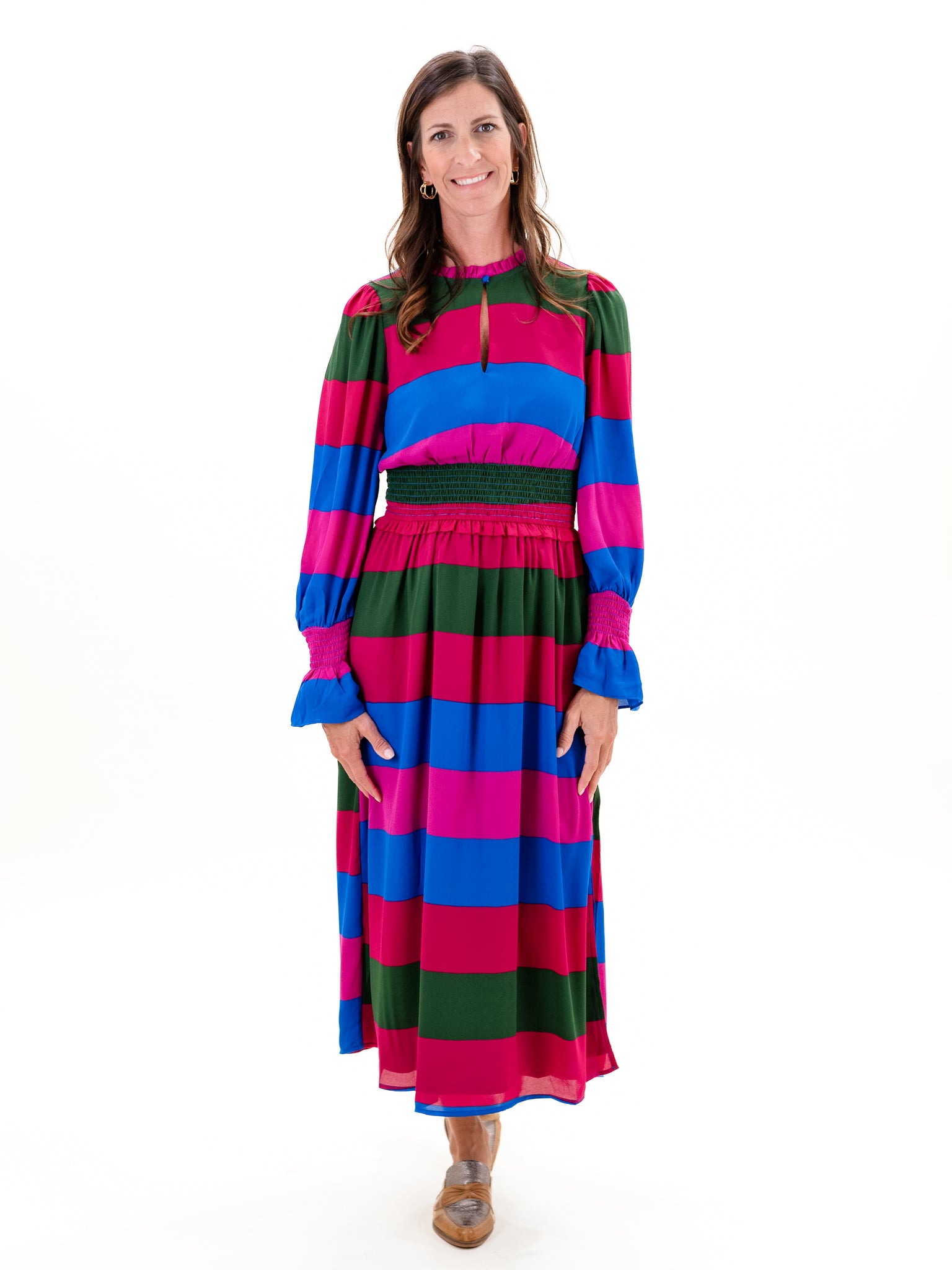 Saige Striped Ria Smocked Maxi Dress by Sugar Lips