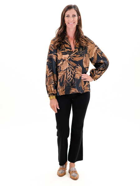 Palm Tropics Midnight Jovie Satin Raglan Blouse by Sugar Lips