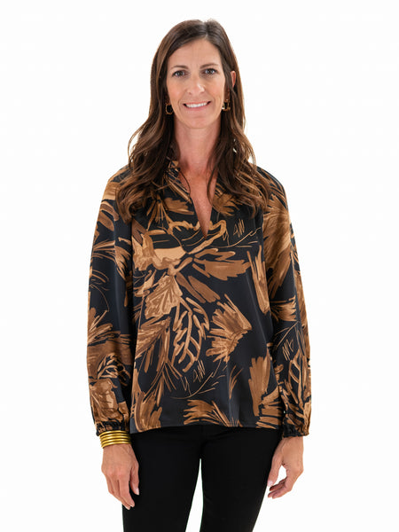 Palm Tropics Midnight Jovie Satin Raglan Blouse by Sugar Lips