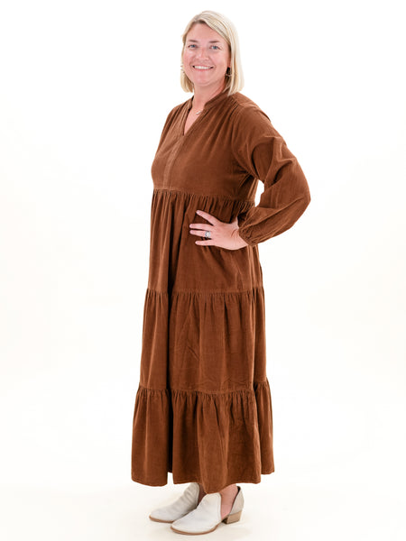 Solid Cord Layered Maxi Dress Tan by Orientique