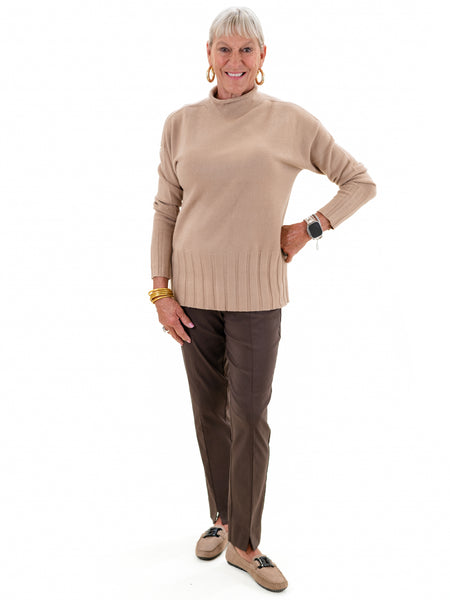 Knit Mock Neck Sweater Tan by Renuar