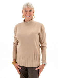 Knit Mock Neck Sweater Tan by Renuar