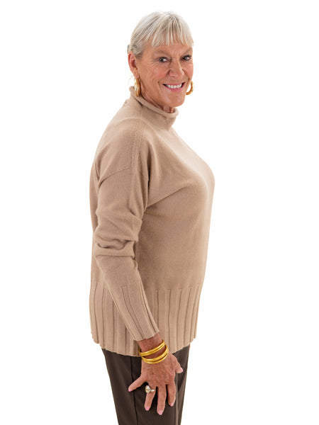 Knit Mock Neck Sweater Tan by Renuar