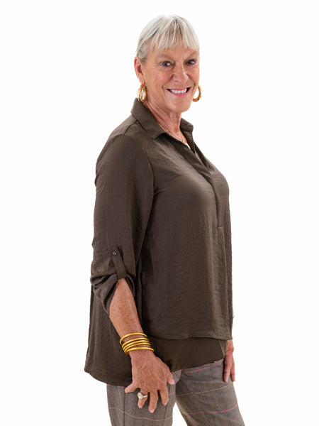 Air Flow Tunic w/ Collar Chocolate by Renuar