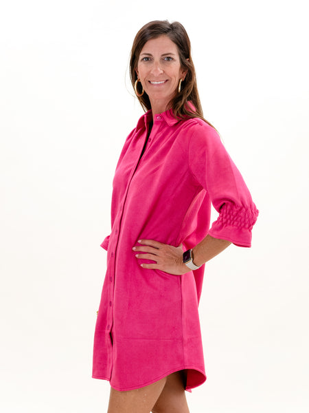 3/4 Sleeve Suede Dress Hot Pink by Boho Chic