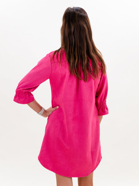 3/4 Sleeve Suede Dress Hot Pink by Boho Chic