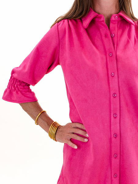 3/4 Sleeve Suede Dress Hot Pink by Boho Chic