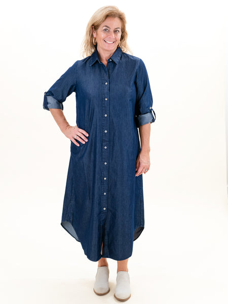 Roll Up Sleeve Denim Maxi by Boho Chic