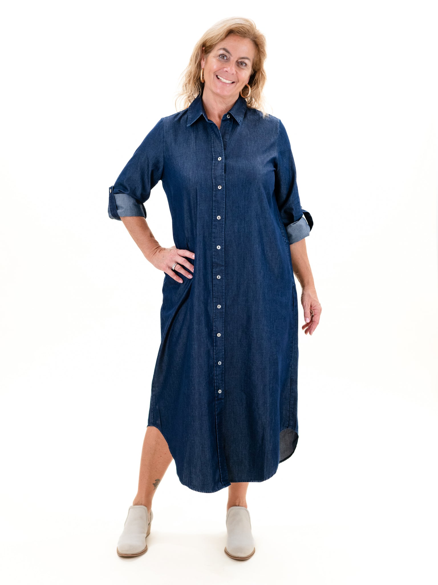 Roll Up Sleeve Denim Maxi by Boho Chic