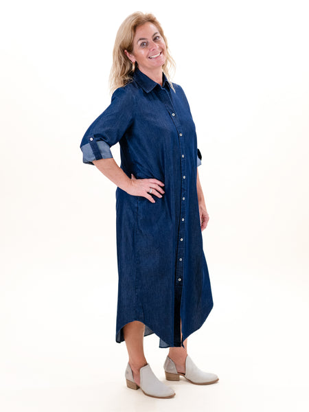 Roll Up Sleeve Denim Maxi by Boho Chic