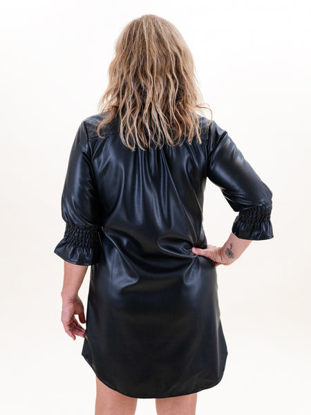 3/4 Sleeve Pleather Dress Black by Boho Chic