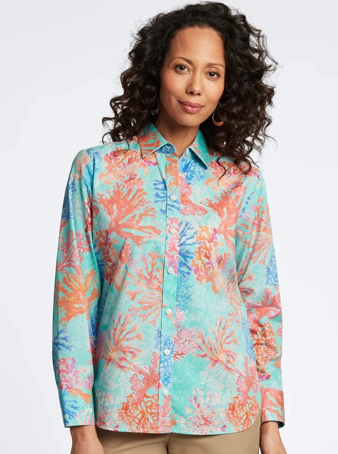 Meghan L/S Sea Coral Shirt by Foxcroft