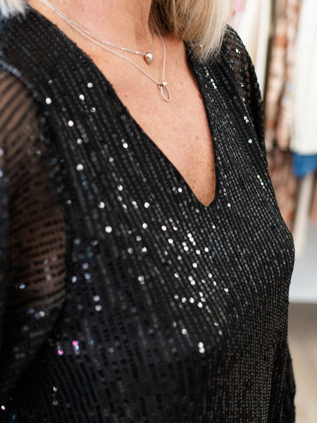 VNeck Balloon Sleeve Sequin Top by Coastal Couture