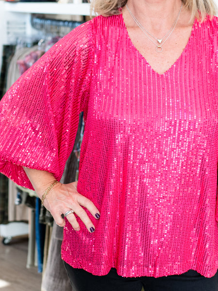 VNeck Balloon Sleeve Sequin Top by Coastal Couture
