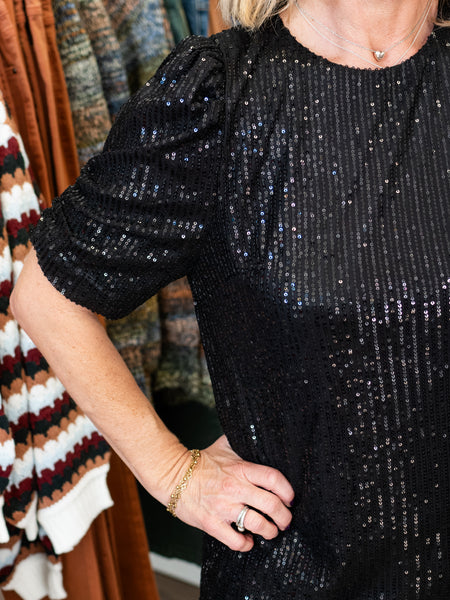 Short Sleeve Sequin Mini Dress Black by Coastal Couture