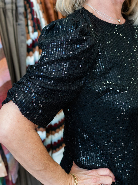 Short Sleeve Sequin Mini Dress Black by Coastal Couture