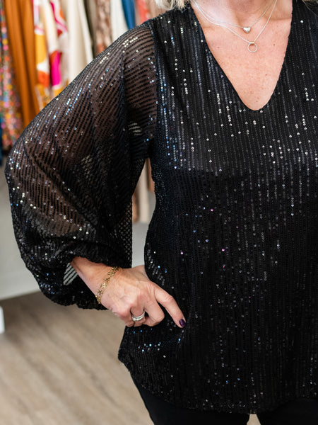 VNeck Balloon Sleeve Sequin Top by Coastal Couture
