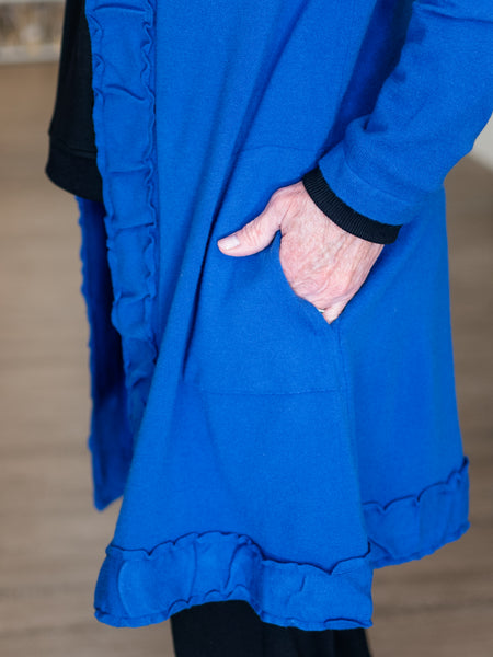 Ruffle-Trim Open-Front Cardigan Sapphire by Lulu B