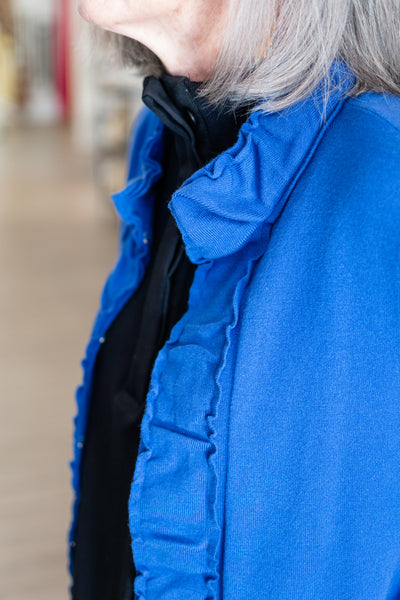 Ruffle-Trim Open-Front Cardigan Sapphire by Lulu B