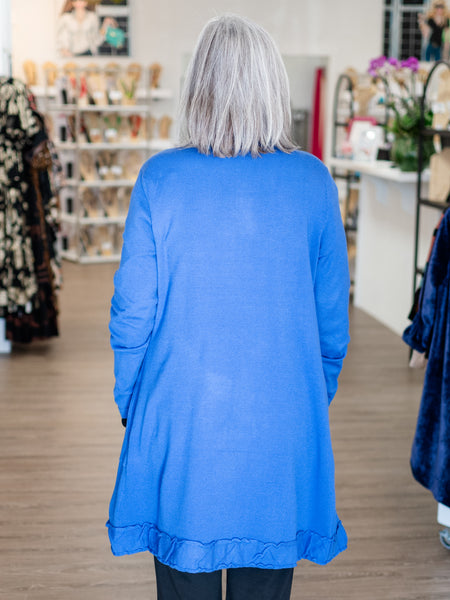 Ruffle-Trim Open-Front Cardigan Sapphire by Lulu B