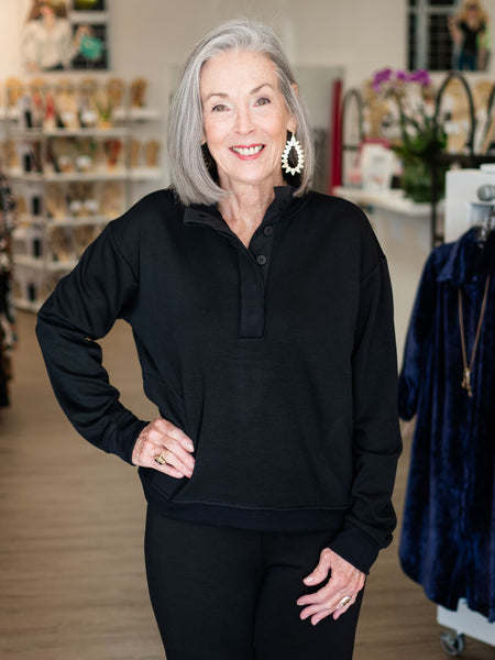 Sweatshirt Button Neck Pullover Black by Lulu B