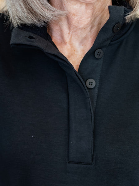 Sweatshirt Button Neck Pullover Black by Lulu B