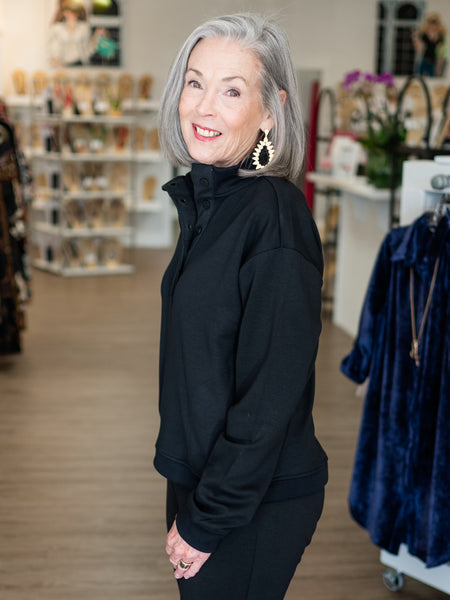 Sweatshirt Button Neck Pullover Black by Lulu B