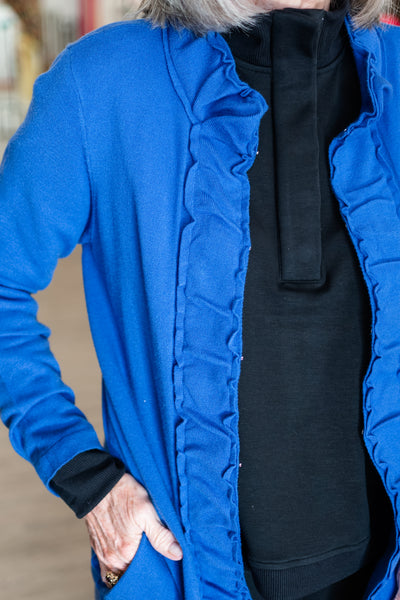 Ruffle-Trim Open-Front Cardigan Sapphire by Lulu B