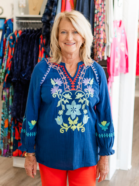 Embroidered Raglan Sleeve Top by Tru Luxe