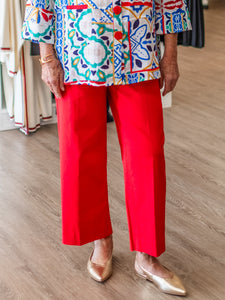 Pull On Wide Leg Crop Pant Red by A' La Carte