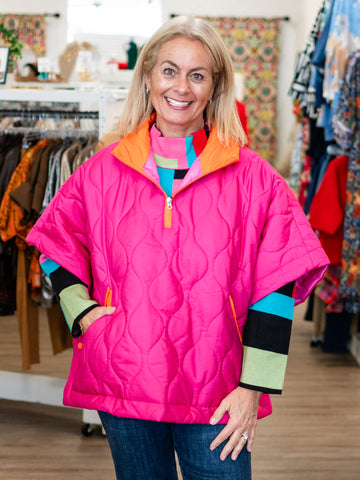 Quilted Short Sleeve Puffer Poncho by Coastal Couture