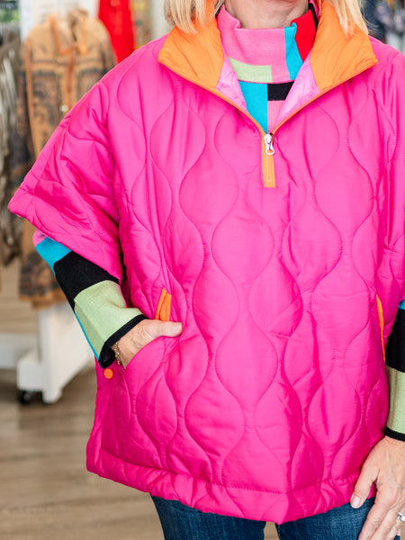 Quilted Short Sleeve Puffer Poncho by Coastal Couture