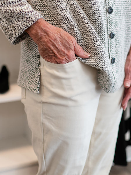 Solid Fine Line Twill Ankle Pant Winter White by Multiples