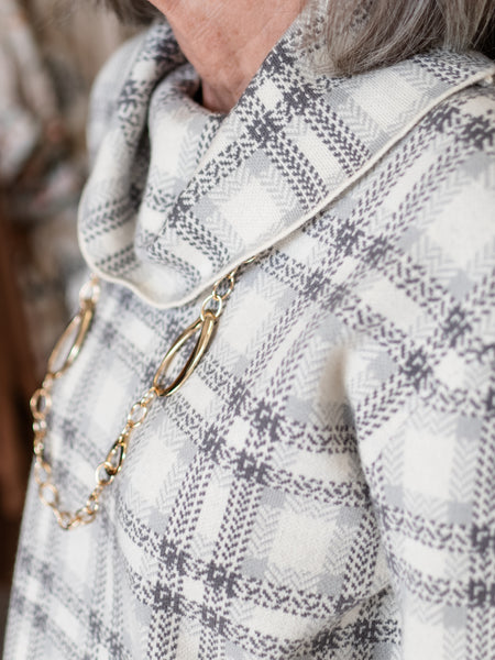 Plaid Textured Cowl-Neck Top by Multiples