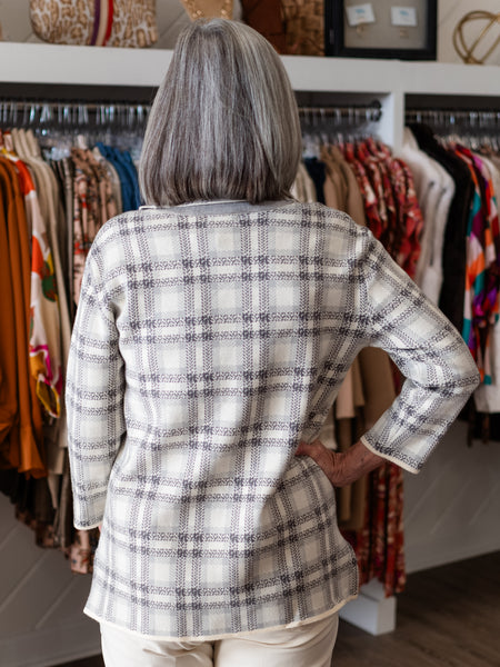 Plaid Textured Cowl-Neck Top by Multiples