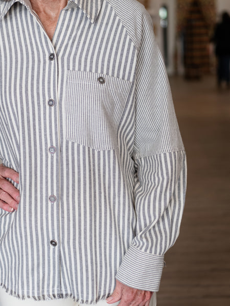 Block Stripe Pattern Cuffed Button Front Shirt by Multiples