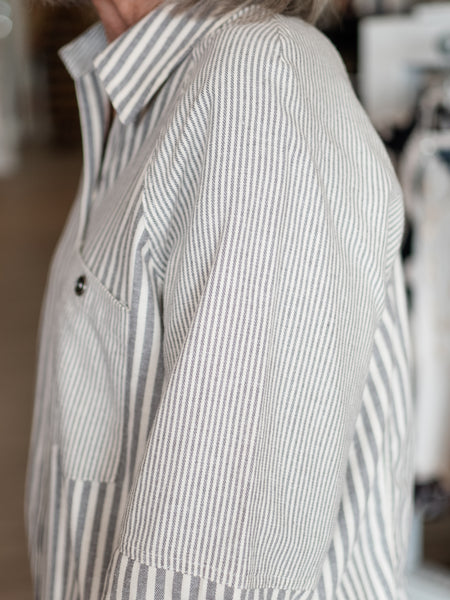 Block Stripe Pattern Cuffed Button Front Shirt by Multiples